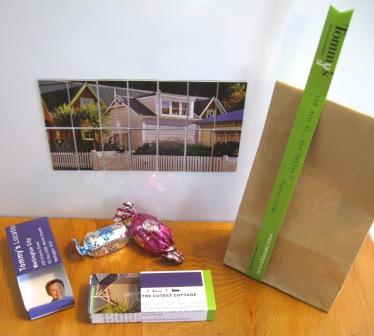 Magnetic giftsets made from salvaged magnets and dated Real Estate catalogues as gifts for the vendor and buyers.